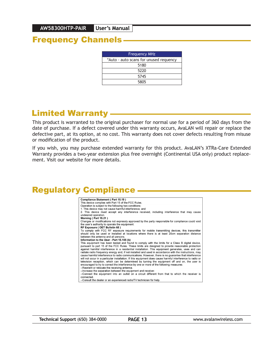 AvaLAN Wireless AW58300HTP-PAIR User Manual | Page 13 / 13