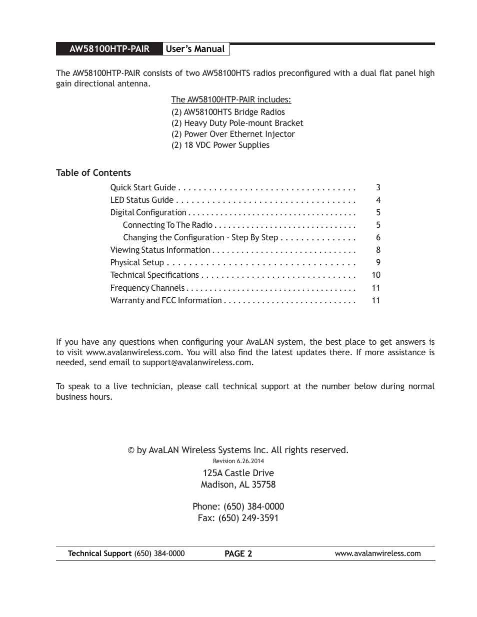 AvaLAN Wireless AW58100HTP-PAIR User Manual | Page 2 / 13