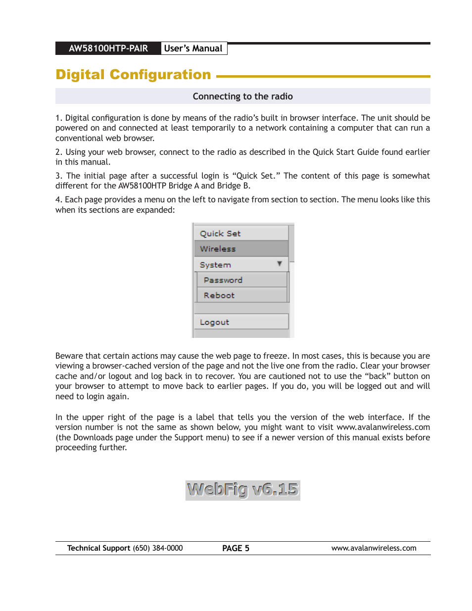 Digital configuration | AvaLAN Wireless AW58100HTP-PAIR User Manual | Page 5 / 13