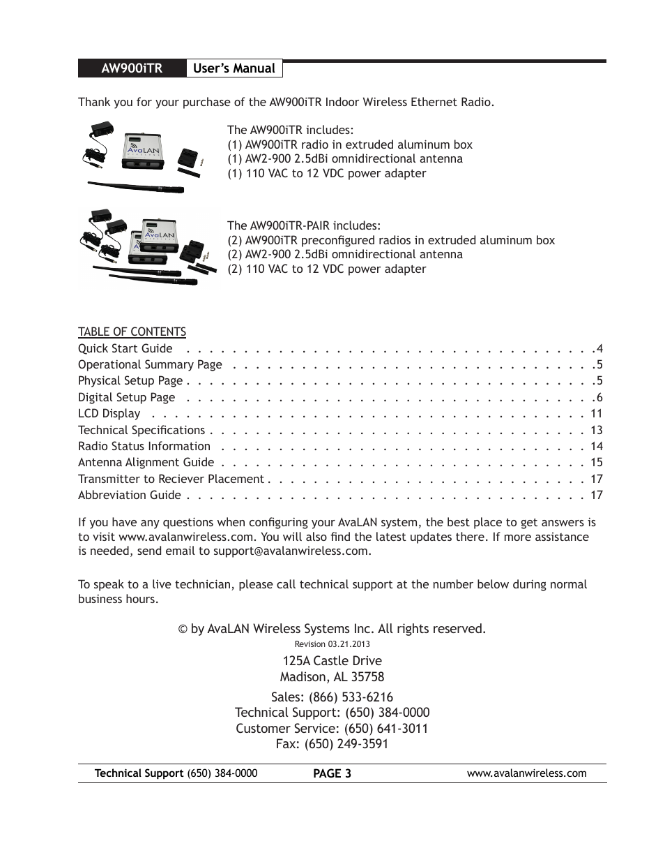 AvaLAN Wireless AW900iTR-PAIR User Manual | Page 3 / 18