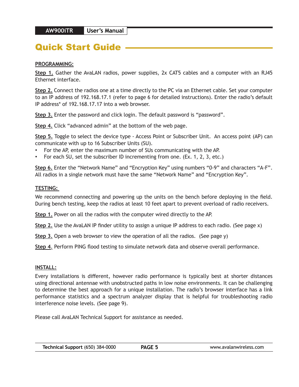 Quick start guide | AvaLAN Wireless AW900iTR-PAIR User Manual | Page 5 / 18