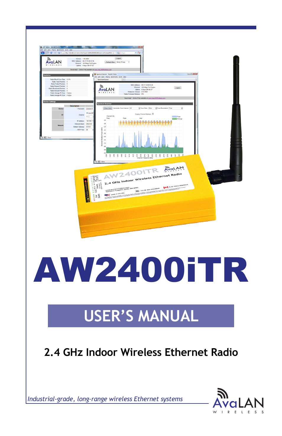 Aw2400itr, User’s manual, Ava lan | 4 ghz indoor wireless ethernet radio | AvaLAN Wireless AW2400iTR-PAIR User Manual | Page 2 / 9