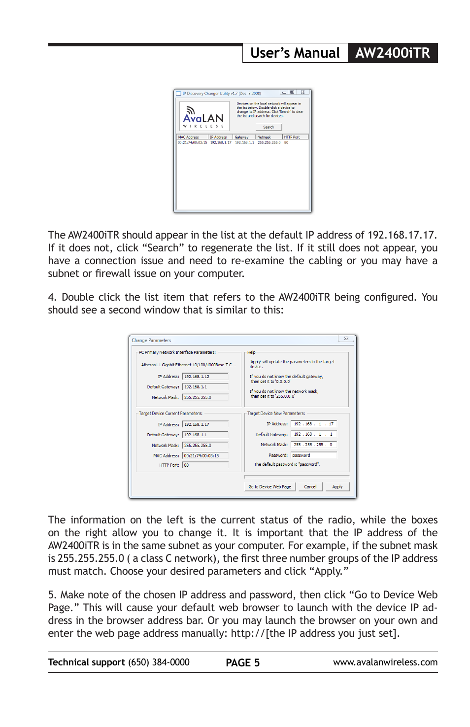 User’s manual aw2400itr | AvaLAN Wireless AW2400iTR-PAIR User Manual | Page 6 / 9