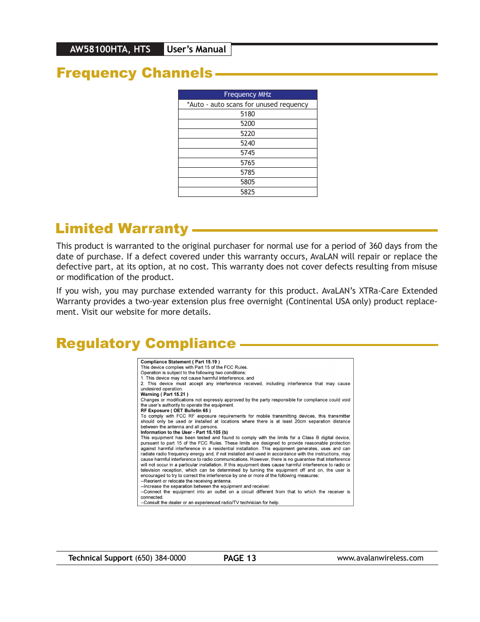 AvaLAN Wireless AW58100HTS User Manual | Page 13 / 13