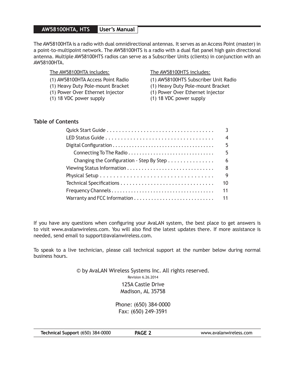AvaLAN Wireless AW58100HTS User Manual | Page 2 / 13