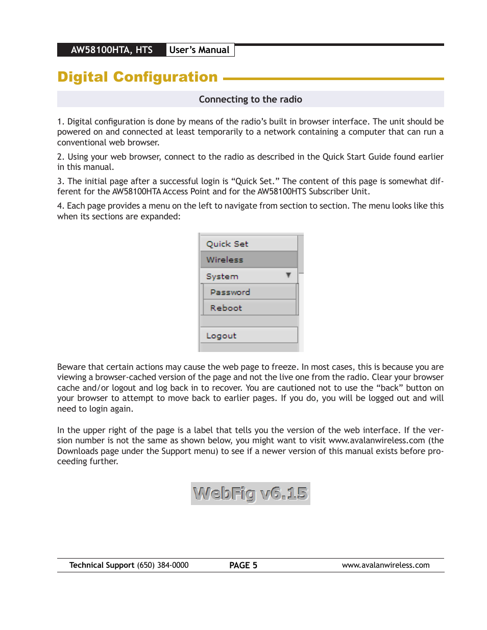 Digital configuration | AvaLAN Wireless AW58100HTS User Manual | Page 5 / 13
