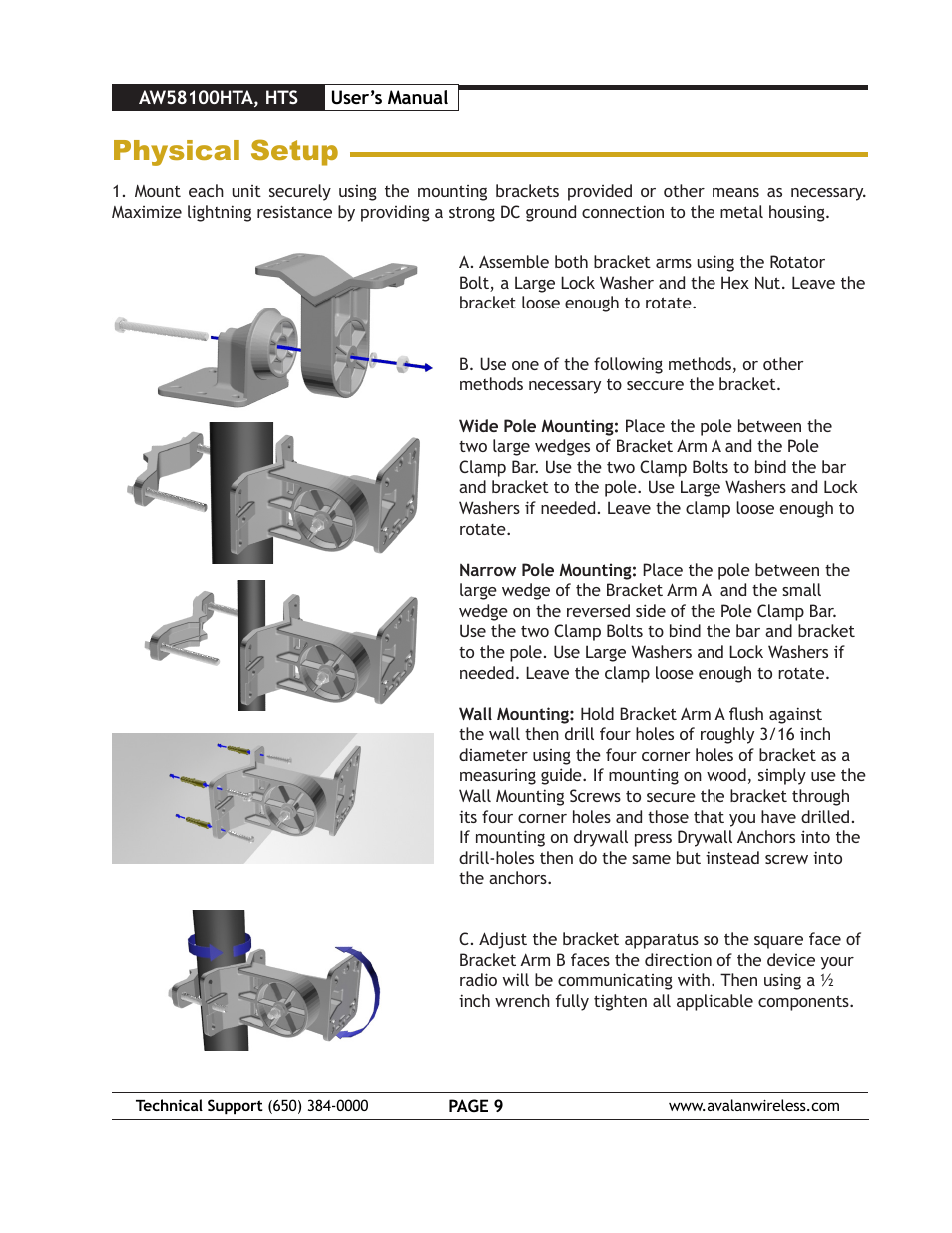 Physical setup | AvaLAN Wireless AW58100HTS User Manual | Page 9 / 13
