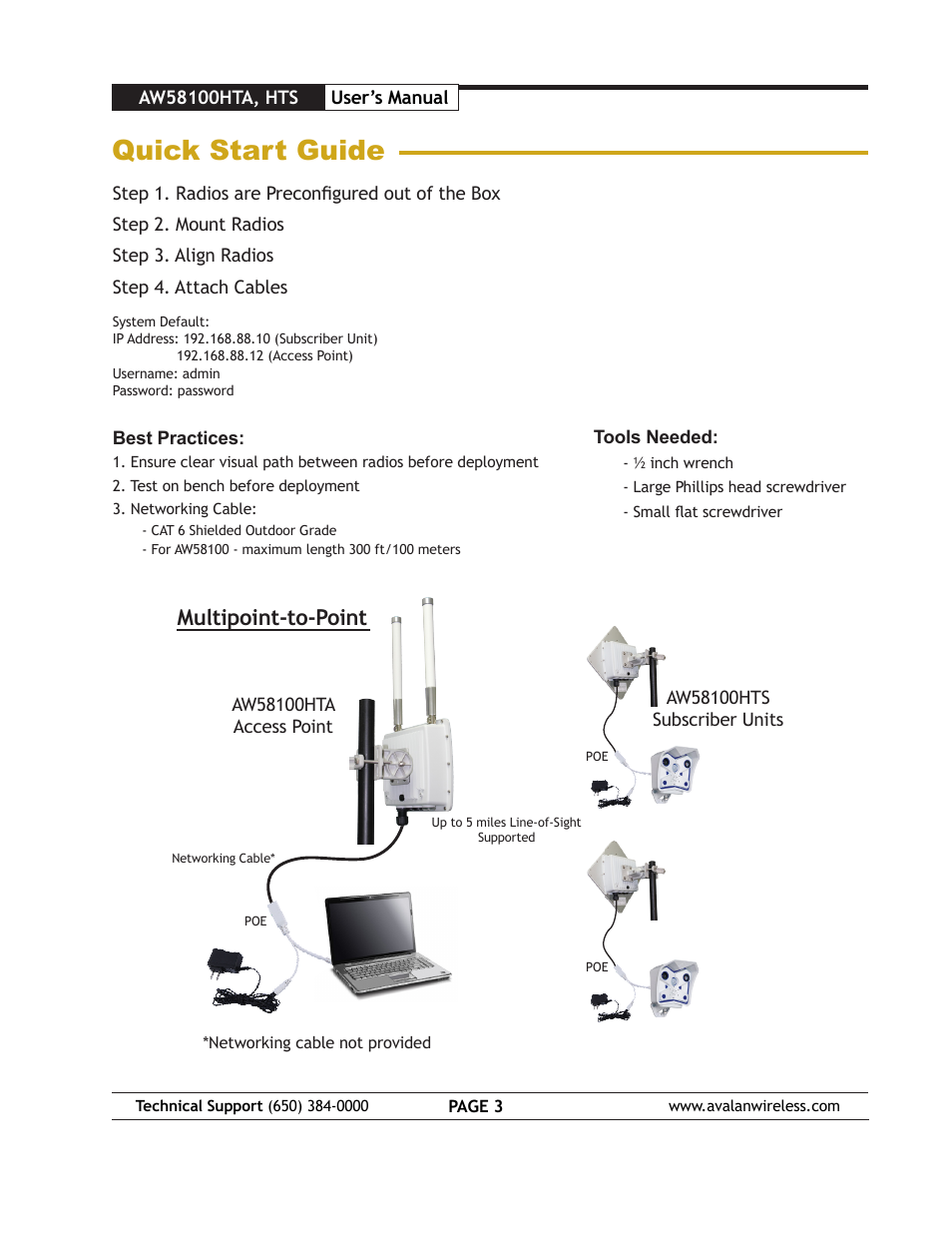 Quick start guide, Multipoint-to-point | AvaLAN Wireless AW58103HTS User Manual | Page 6 / 16