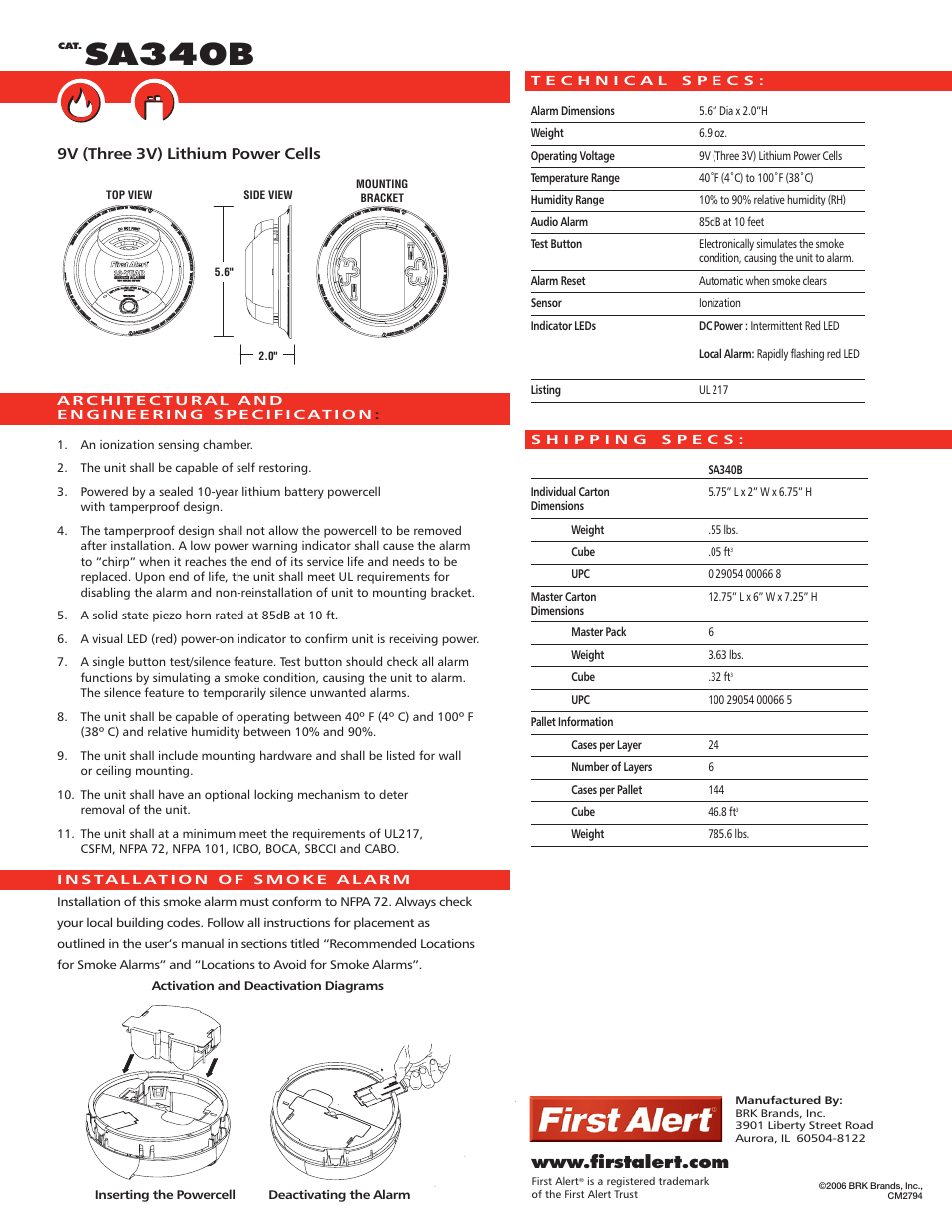 Sa340b | BRK electronic SA340B User Manual | Page 2 / 2