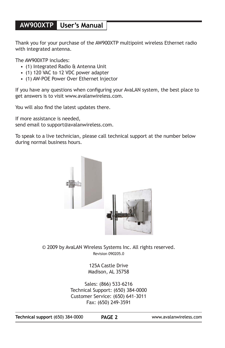 Aw900xtp user’s manual | AvaLAN Wireless AW900xTP User Manual | Page 2 / 8