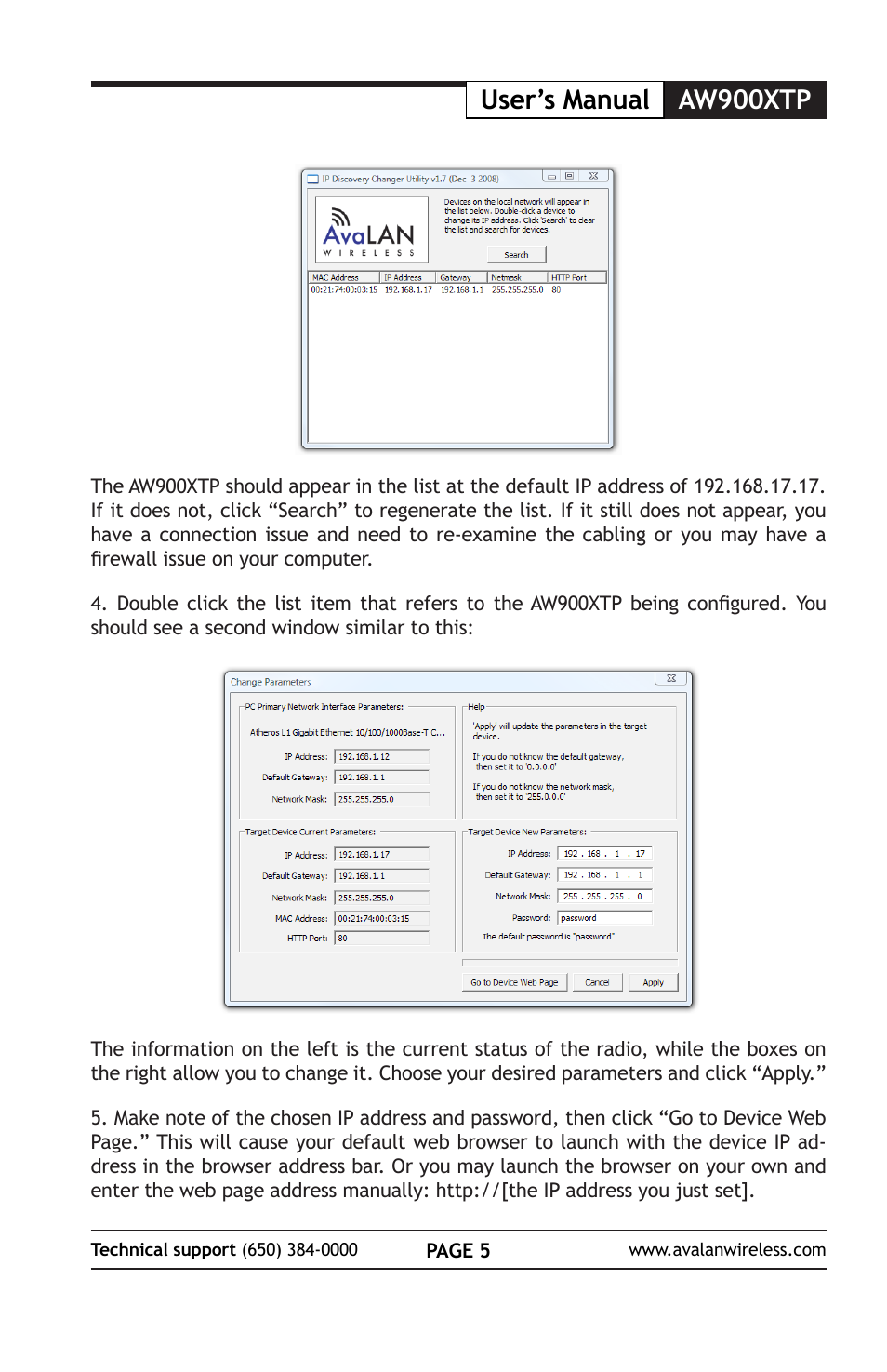 Aw900xtp user’s manual | AvaLAN Wireless AW900xTP User Manual | Page 5 / 8