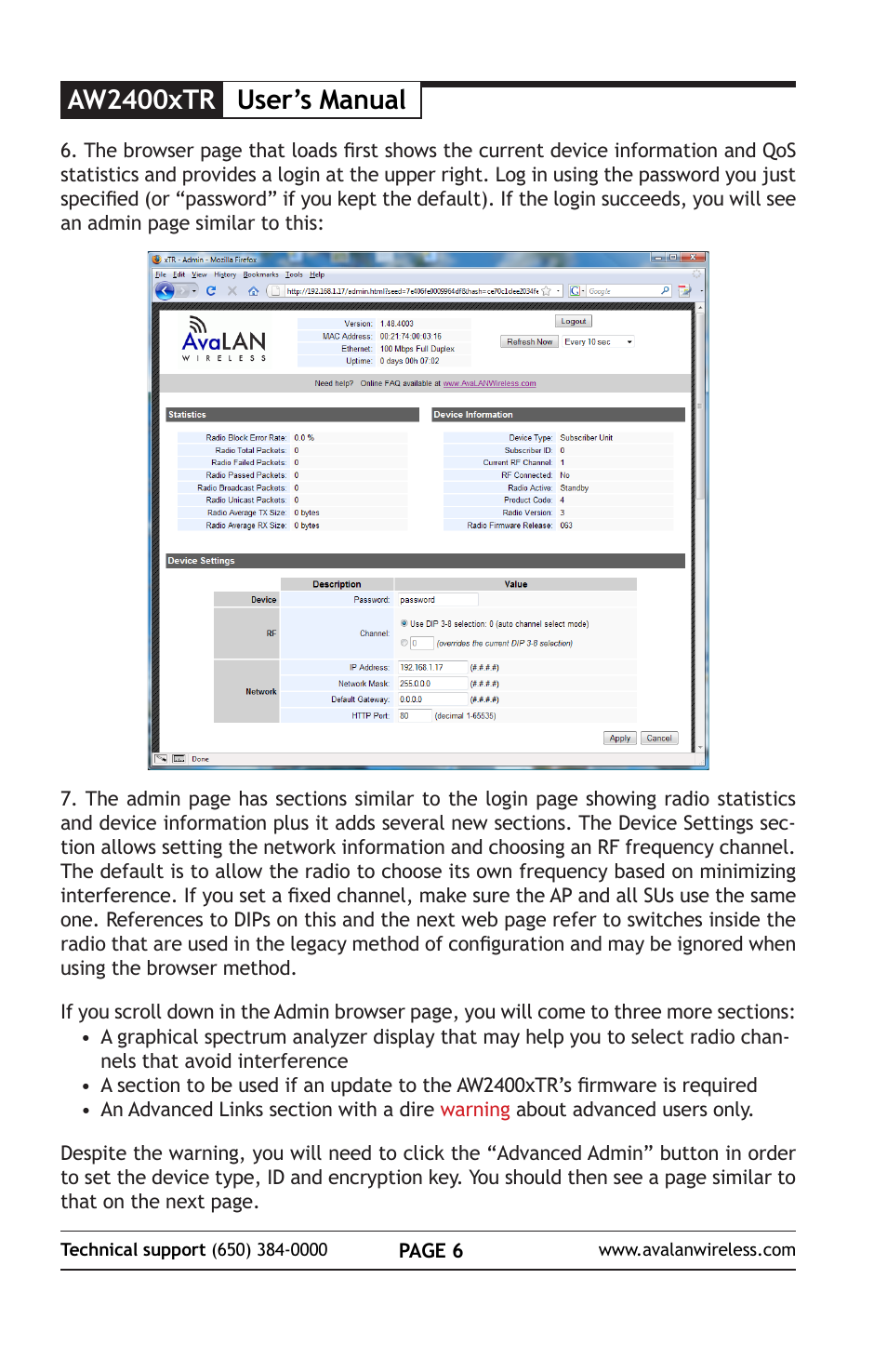 Aw2400xtr, User’s manual | AvaLAN Wireless AW2400xTR User Manual | Page 6 / 8