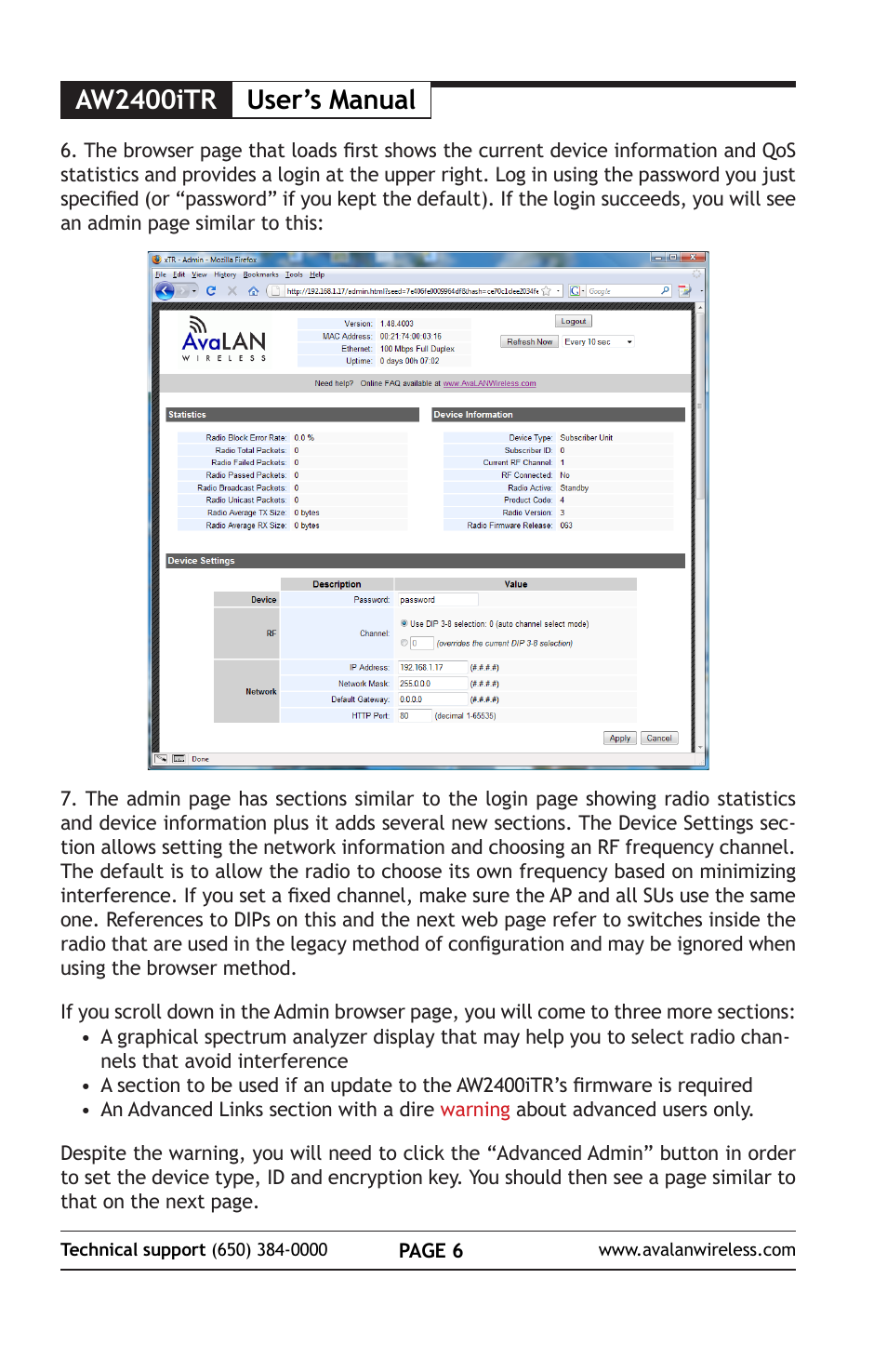 Aw2400itr, User’s manual | AvaLAN Wireless AW2400iTR User Manual | Page 6 / 8