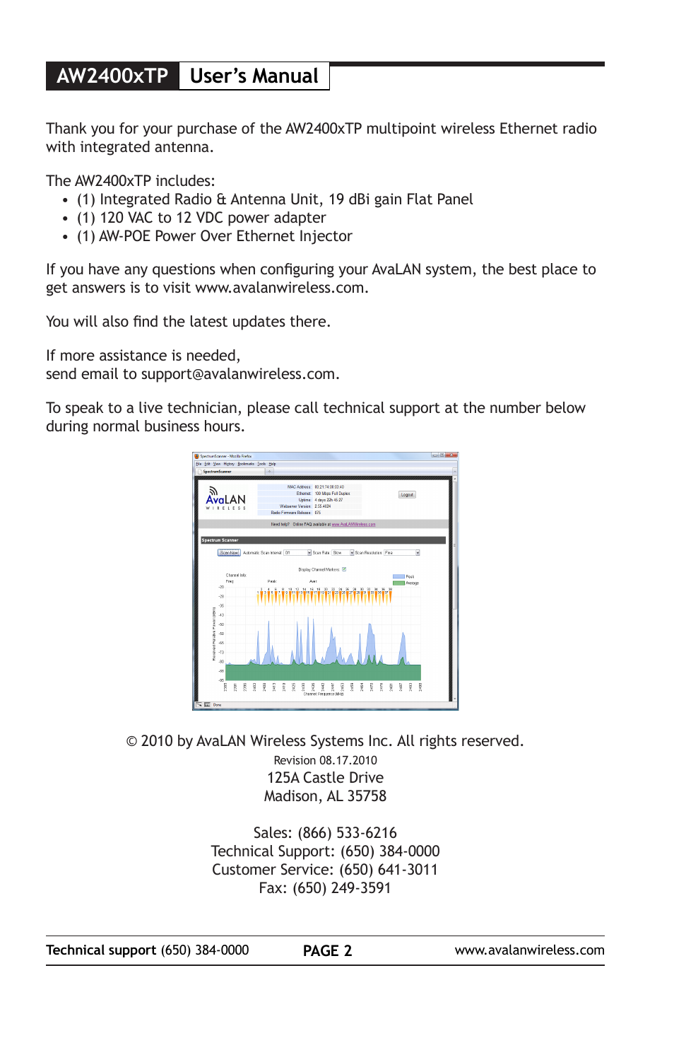 Aw900xtp user’s manual, Aw2400xtp | AvaLAN Wireless AW2400xTP User Manual | Page 2 / 8