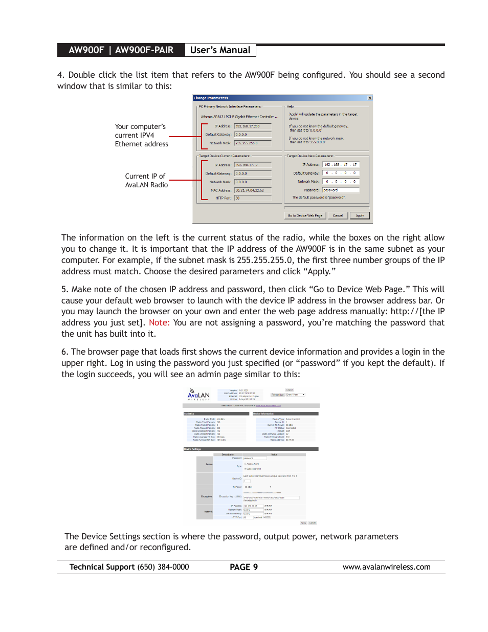 AvaLAN Wireless AW900F User Manual | Page 9 / 18