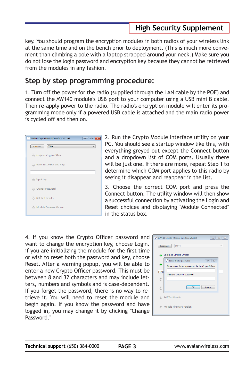 High security supplement, Step by step programming procedure | AvaLAN Wireless AW900S-PAIR User Manual | Page 3 / 13