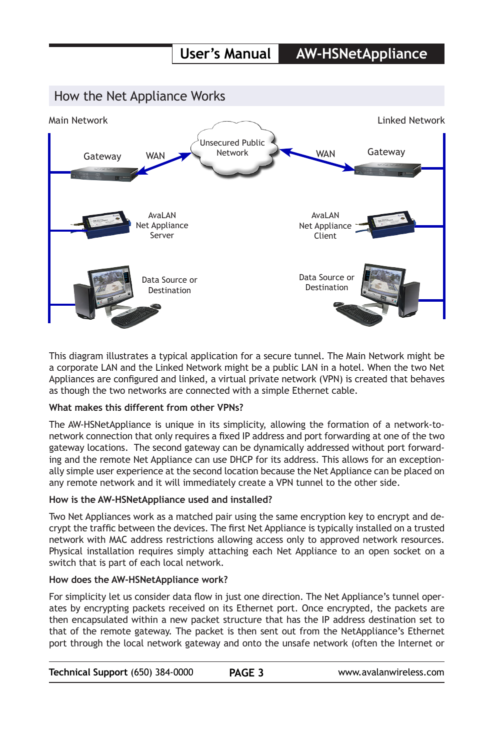 User’s manual aw-hsnetappliance, How the net appliance works | AvaLAN Wireless AW-HSNetAppliance User Manual | Page 3 / 12