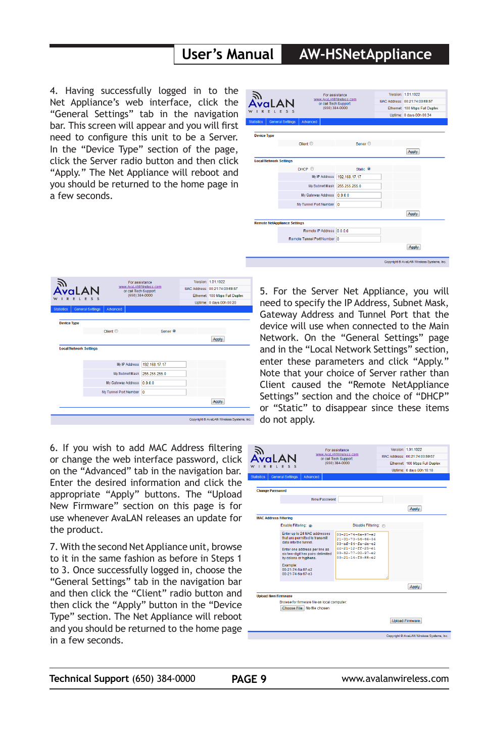 User’s manual aw-hsnetappliance | AvaLAN Wireless AW-HSNetAppliance User Manual | Page 9 / 12