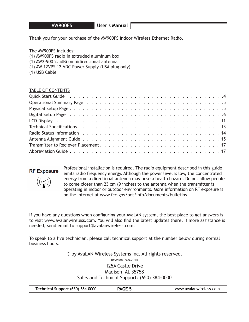 AvaLAN Wireless AW900FS User Manual | Page 5 / 21
