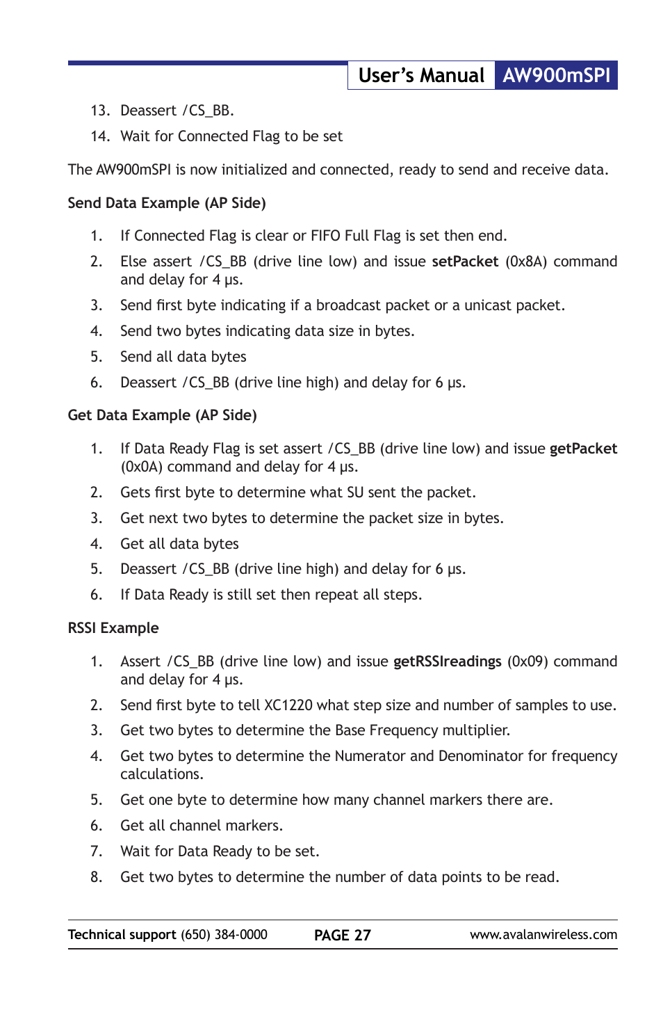 Aw900mspi user’s manual | AvaLAN Wireless AW900mSPI-10 User Manual | Page 27 / 40