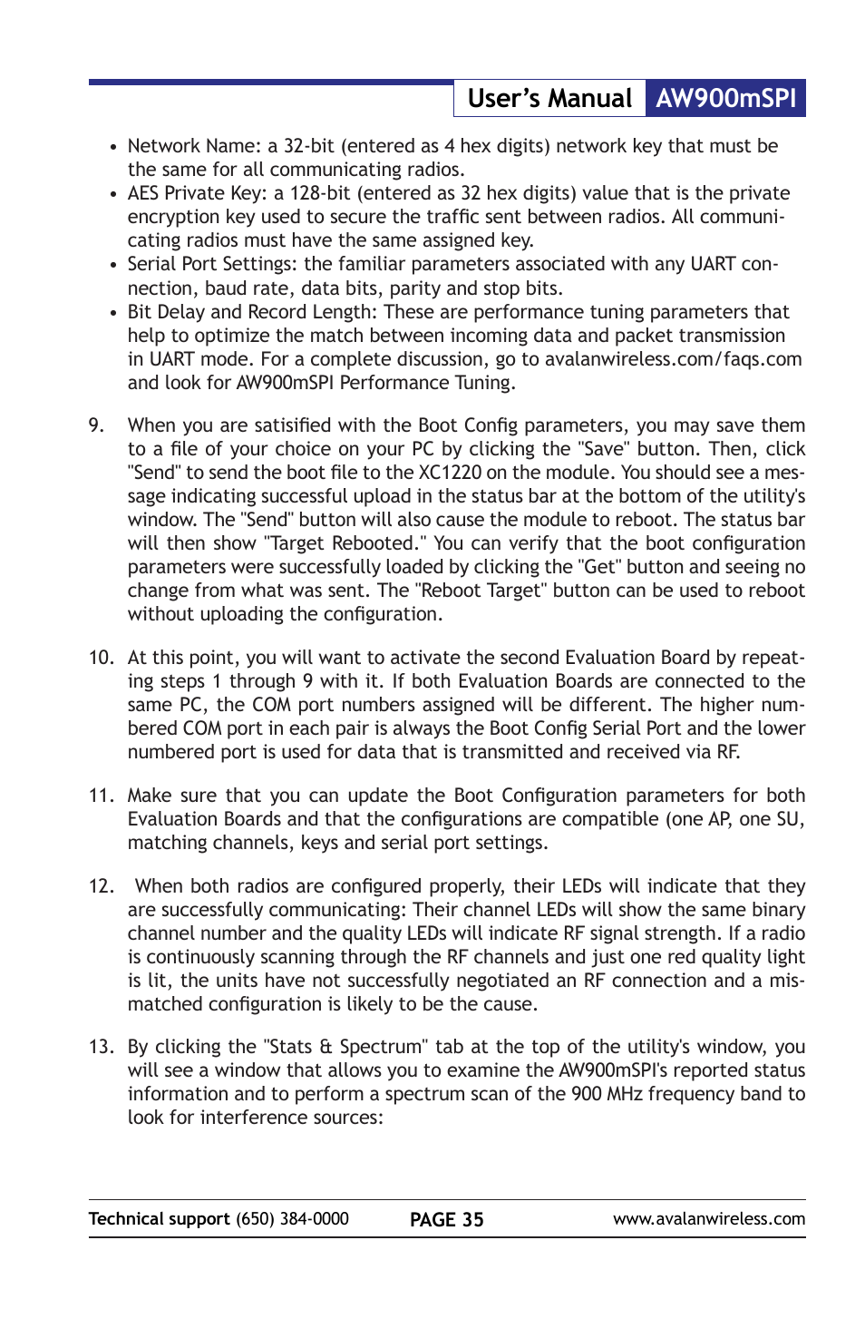 Aw900mspi user’s manual | AvaLAN Wireless AW900mSPI-10 User Manual | Page 35 / 40