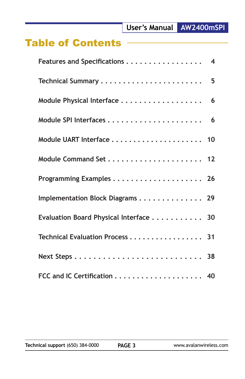 AvaLAN Wireless AW2400mSPI-10 User Manual | Page 3 / 40