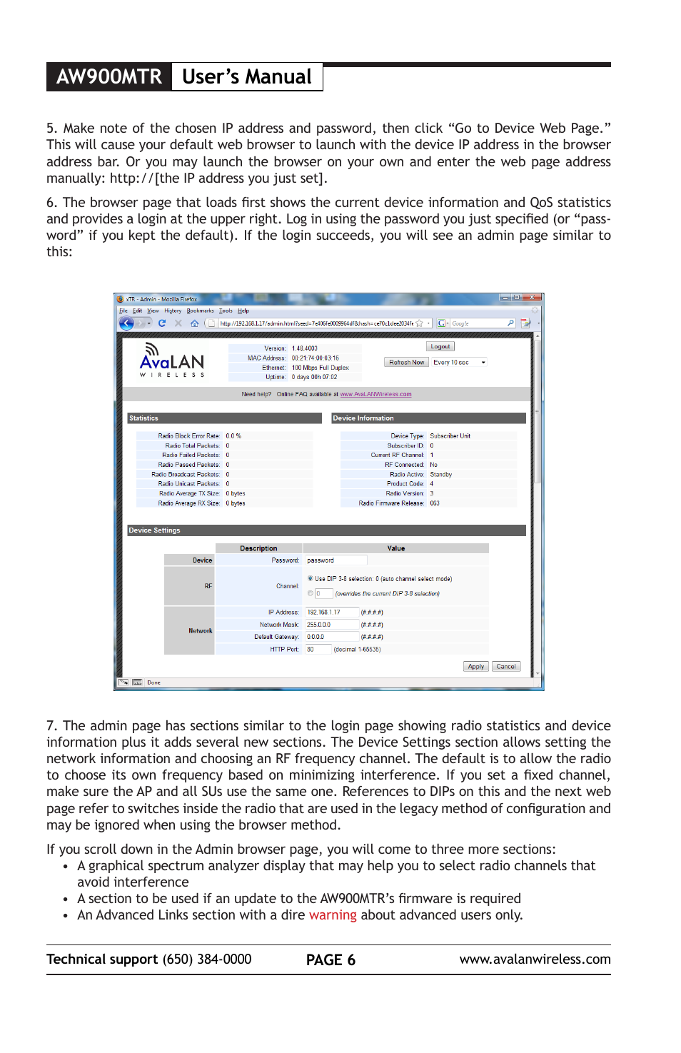 Aw900mtr user’s manual | AvaLAN Wireless AW900mTR-10 User Manual | Page 6 / 8