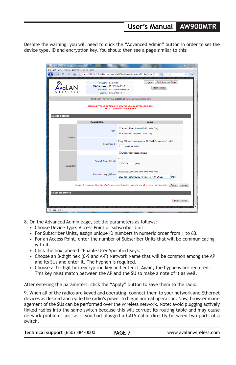 Aw900mtr user’s manual | AvaLAN Wireless AW900mTR-10 User Manual | Page 7 / 8