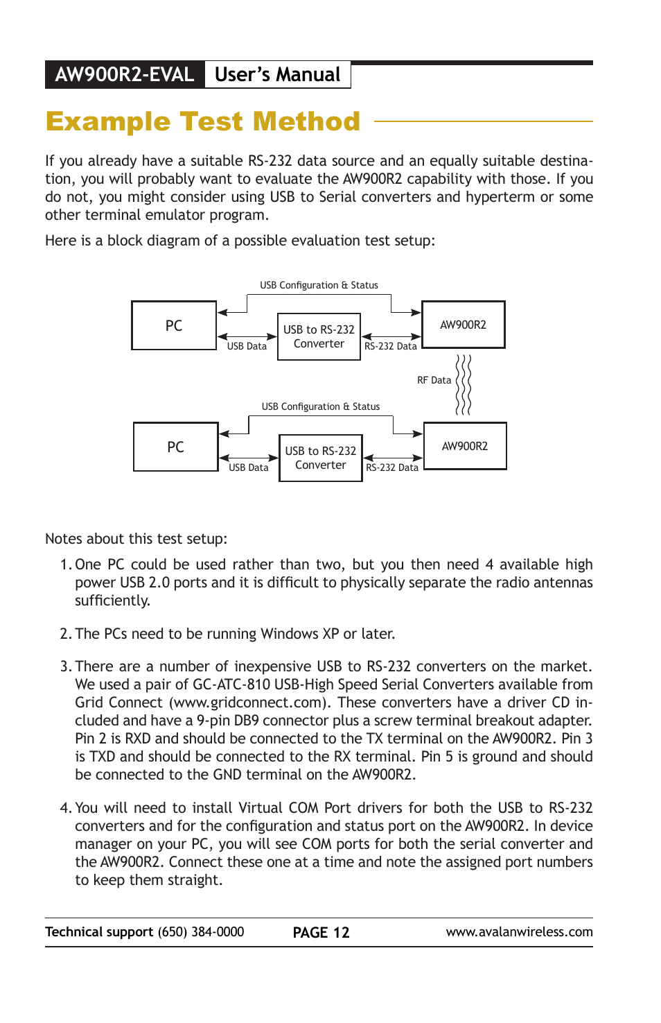 Example test method, User’s manual, Aw900r2-eval | AvaLAN Wireless AW900R2-EVAL User Manual | Page 12 / 16