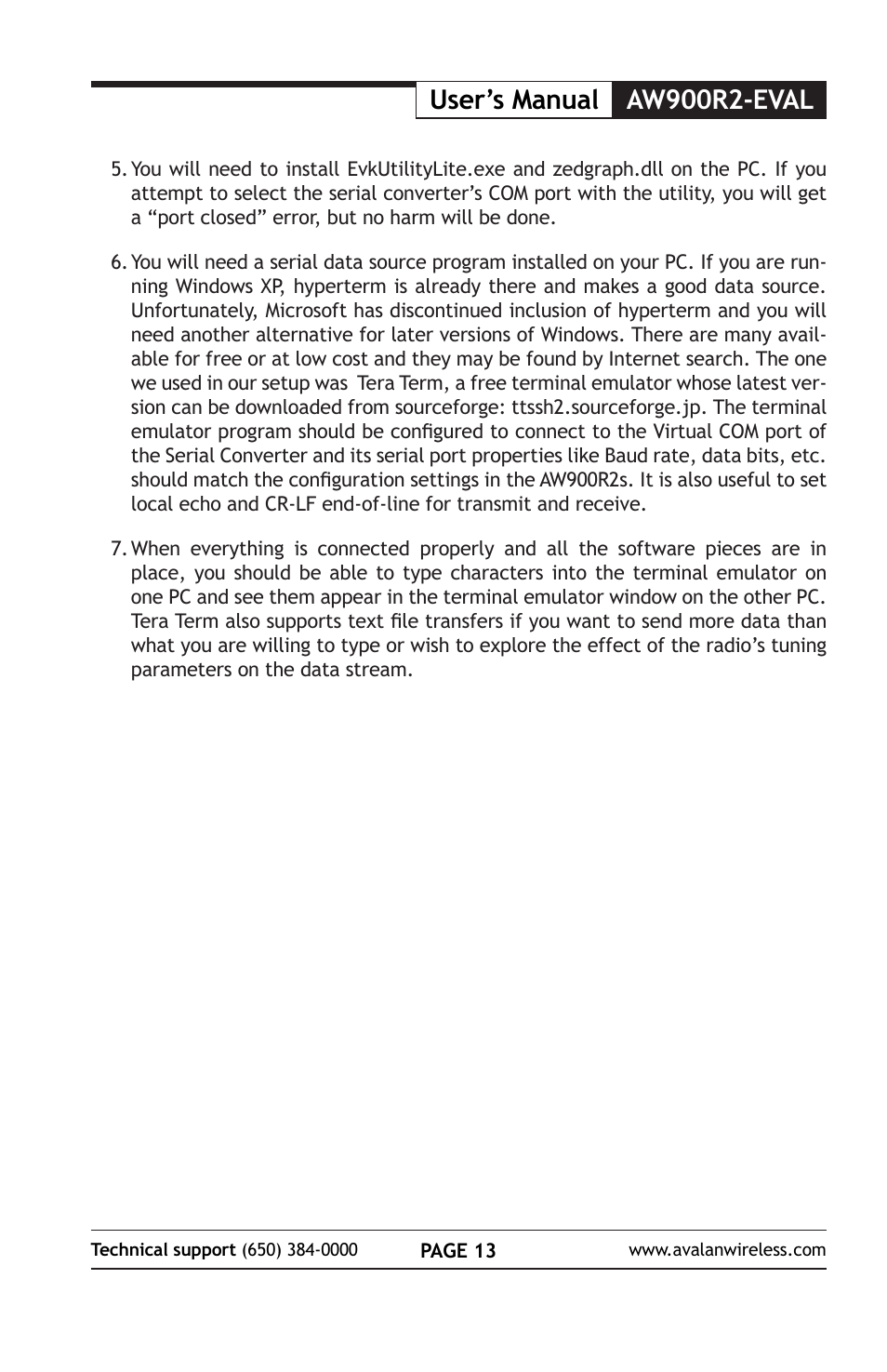 User’s manual aw900r2-eval | AvaLAN Wireless AW900R2-EVAL User Manual | Page 13 / 16