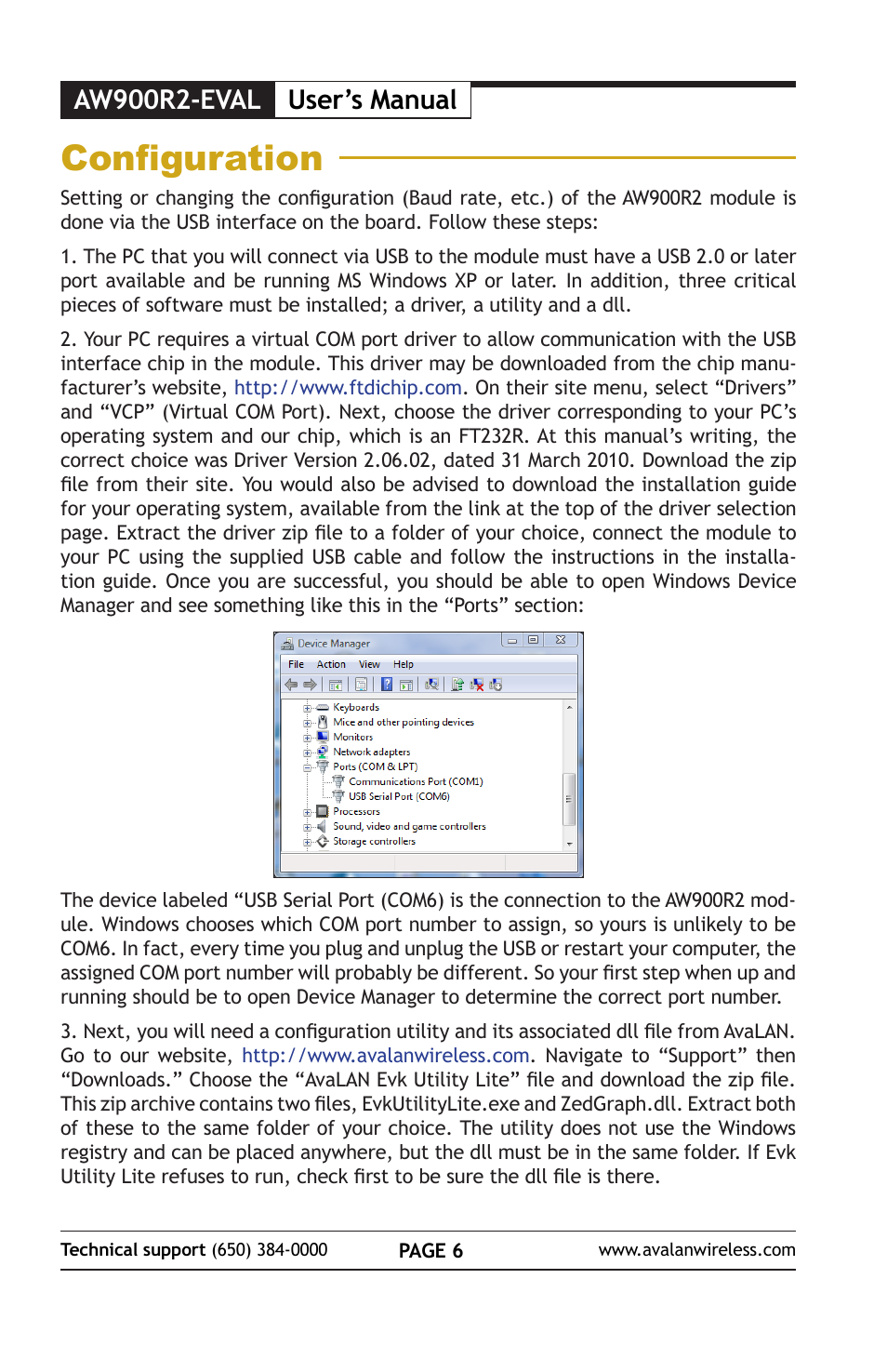 Configuration, User’s manual, Aw900r2-eval | AvaLAN Wireless AW900R2-EVAL User Manual | Page 6 / 16