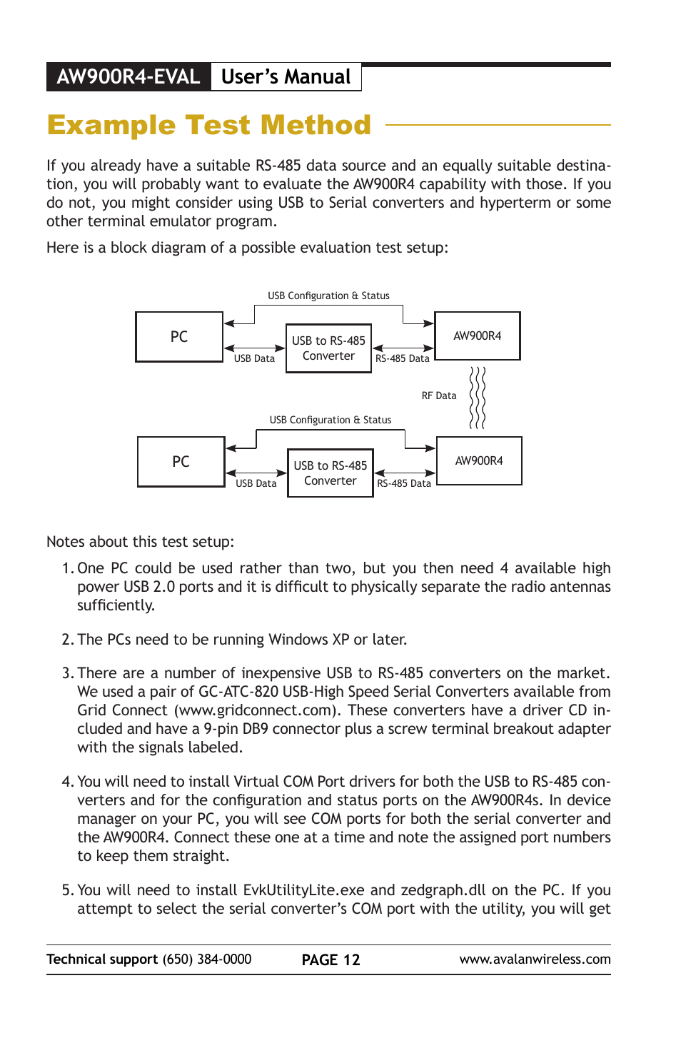 Example test method, User’s manual, Aw900r4-eval | AvaLAN Wireless AW900R4-EVAL User Manual | Page 12 / 16