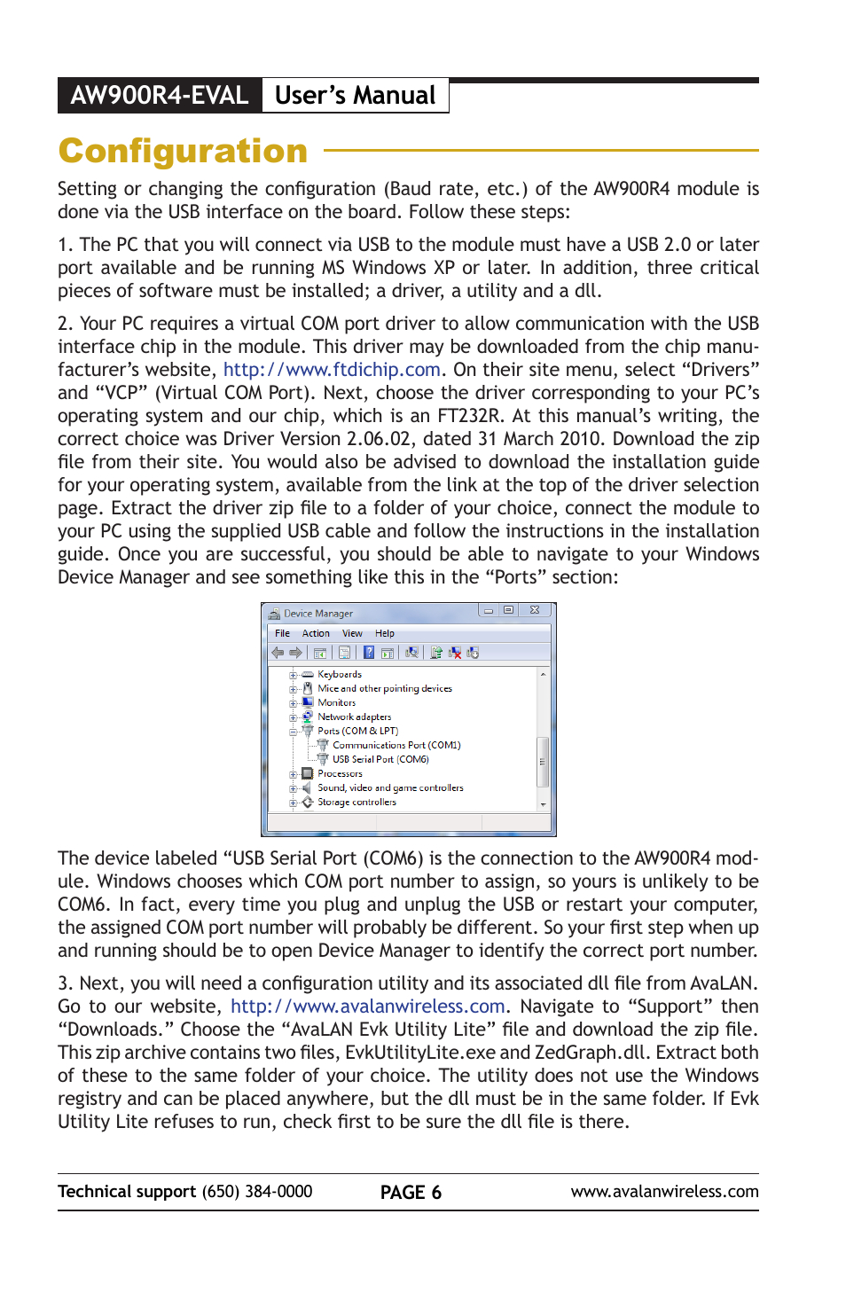 Configuration, User’s manual, Aw900r4-eval | AvaLAN Wireless AW900R4-EVAL User Manual | Page 6 / 16