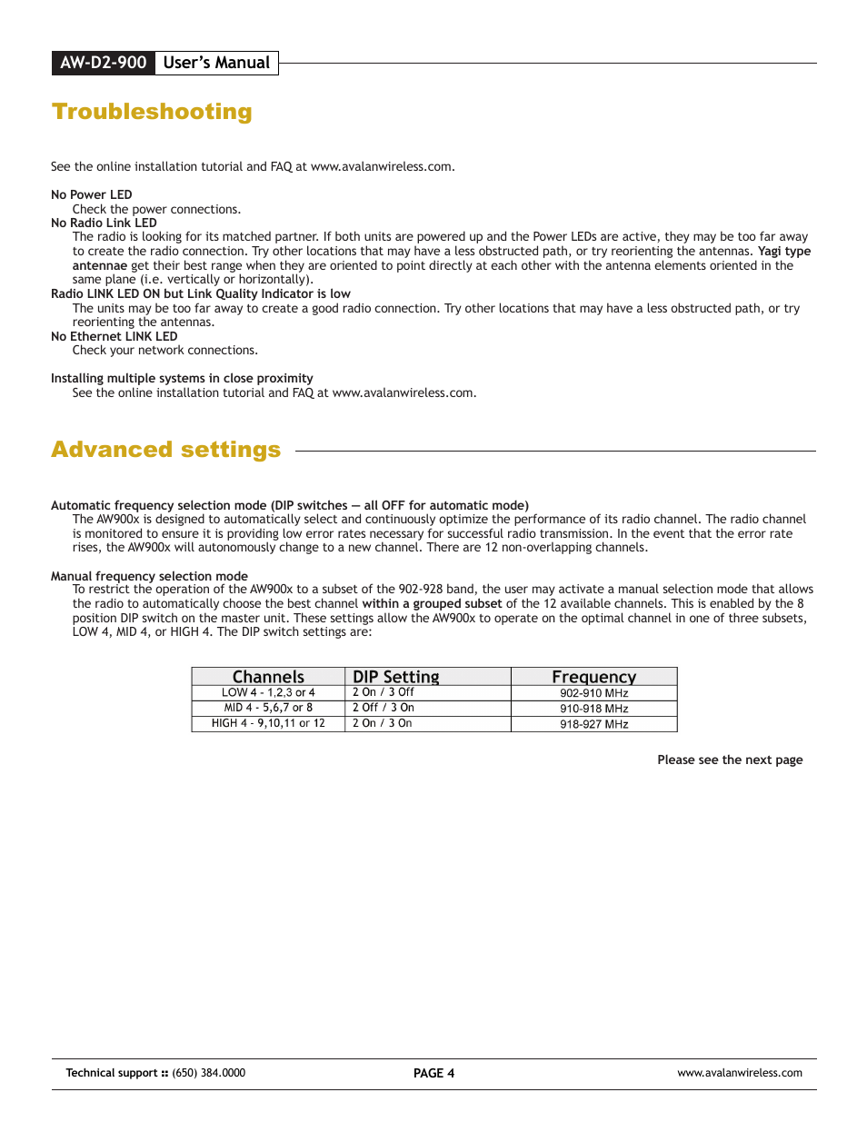 Troubleshooting advanced settings | AvaLAN Wireless AW-D2-900 User Manual | Page 4 / 8