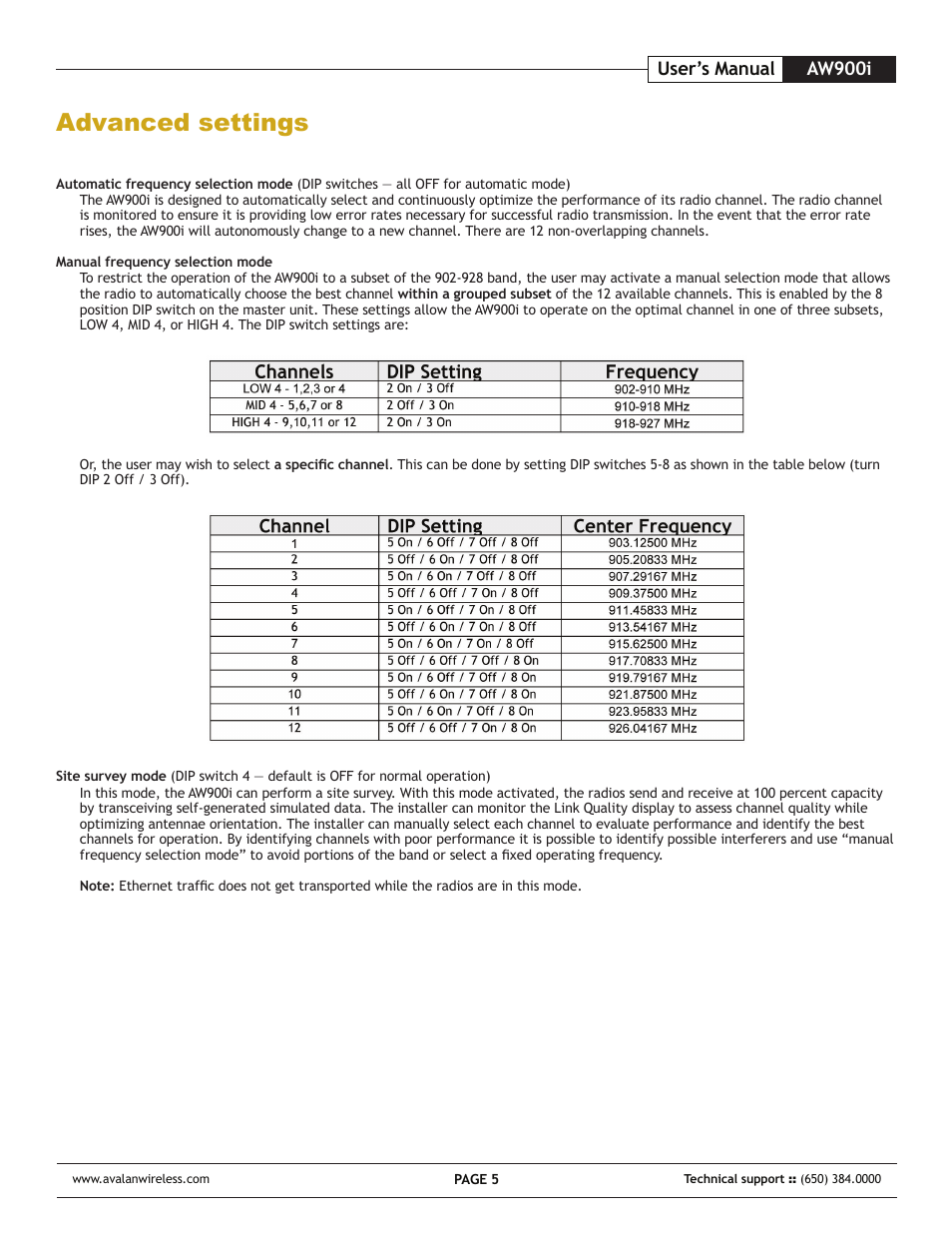 Advanced settings, Aw900i user’s manual | AvaLAN Wireless AW-900i User Manual | Page 5 / 8