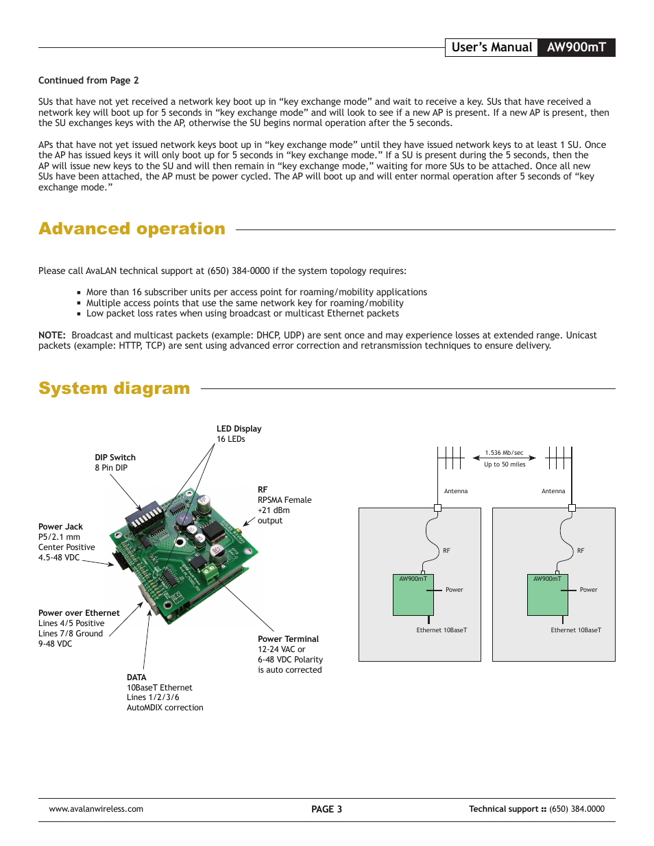 Advanced operation, System diagram, Aw900mt | User’s manual | AvaLAN Wireless AW-900mT User Manual | Page 3 / 8