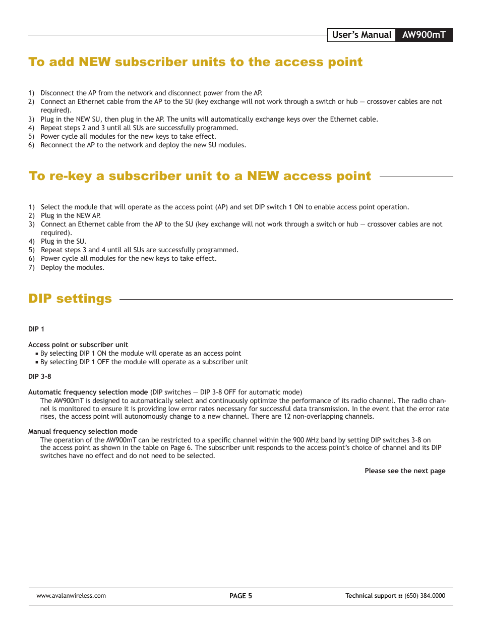Dip settings | AvaLAN Wireless AW-900mT User Manual | Page 5 / 8