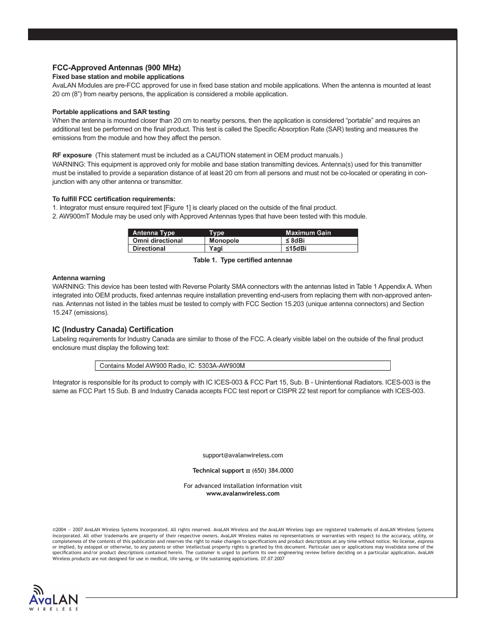 AvaLAN Wireless AW-900mT User Manual | Page 8 / 8