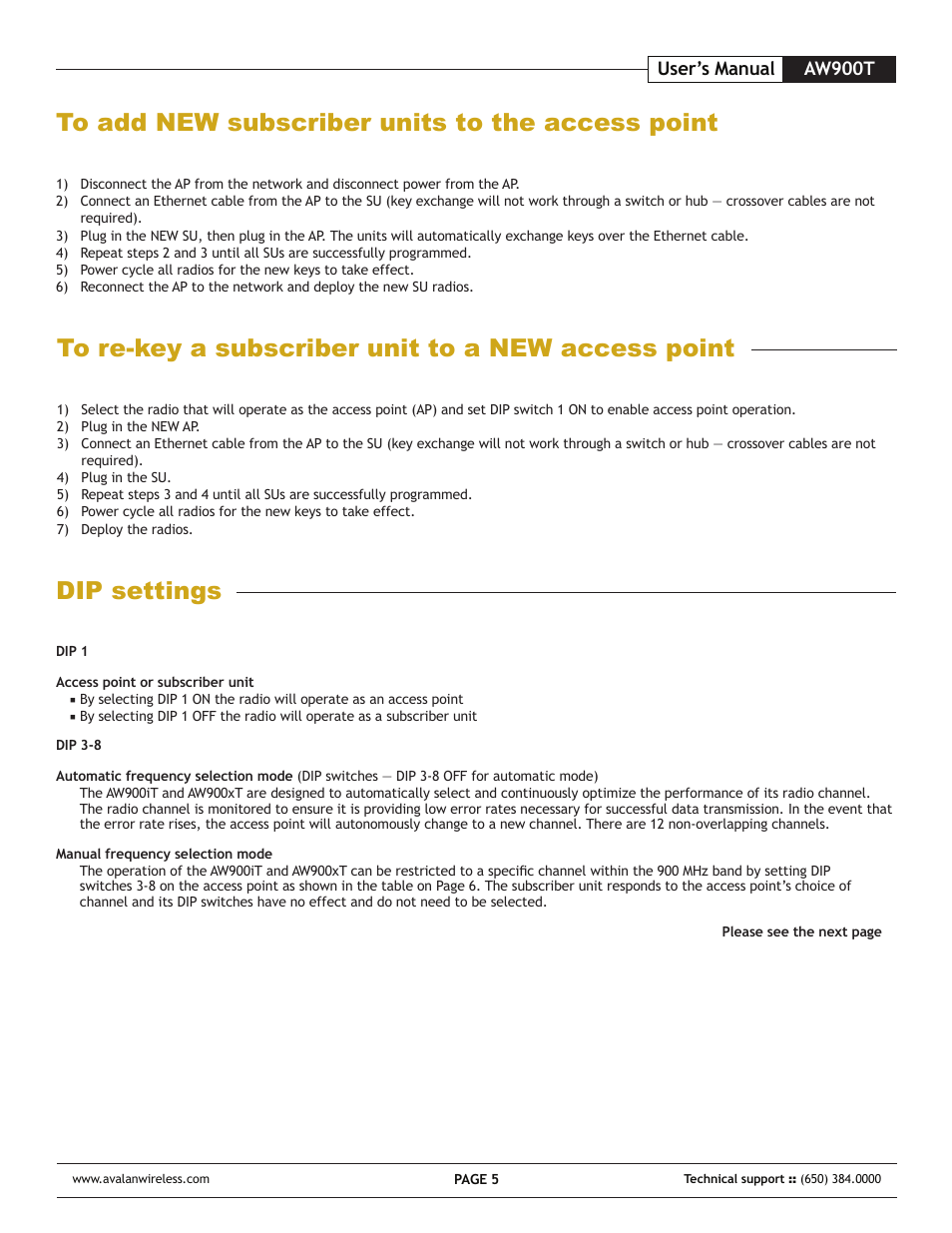 Dip settings | AvaLAN Wireless AW-900T User Manual | Page 5 / 8