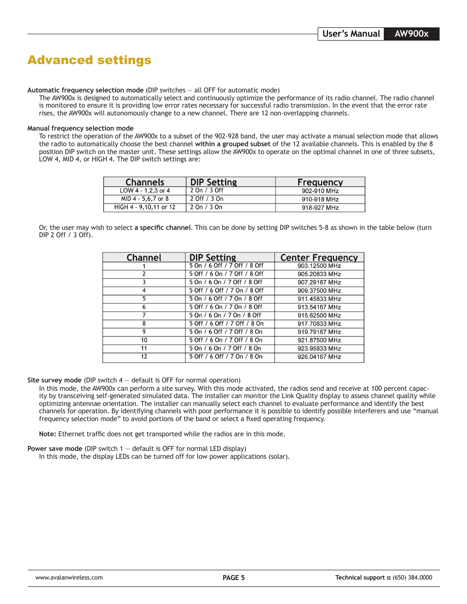 Advanced settings, Aw900x user’s manual | AvaLAN Wireless AW-900x User Manual | Page 5 / 8