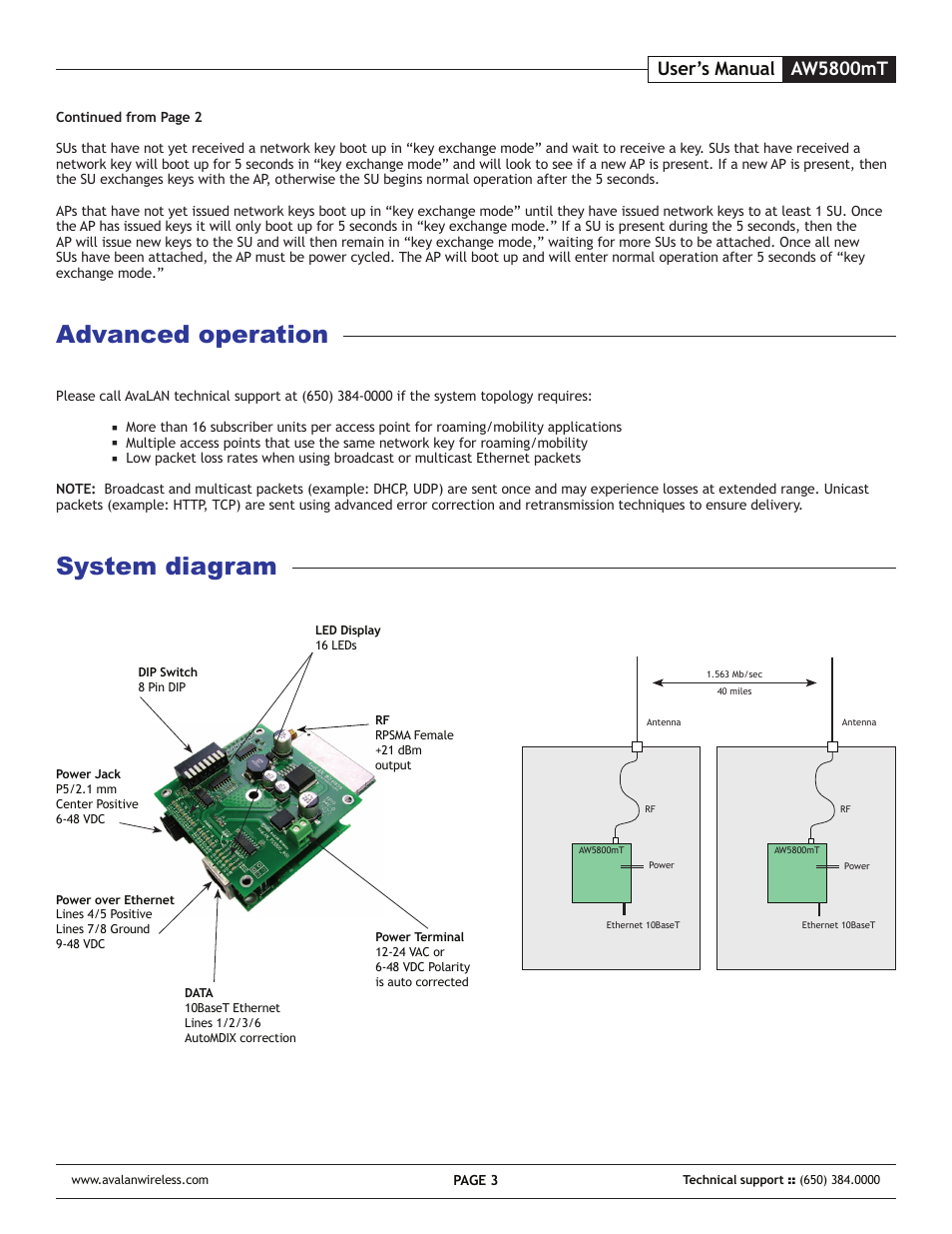 Advanced operation, System diagram, Aw5800mt | User’s manual | AvaLAN Wireless AW-5800mT User Manual | Page 3 / 8