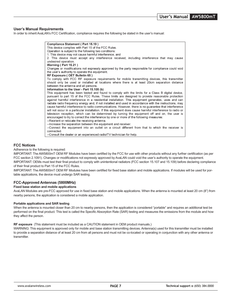 Aw5800mt user’s manual | AvaLAN Wireless AW-5800mT User Manual | Page 7 / 8