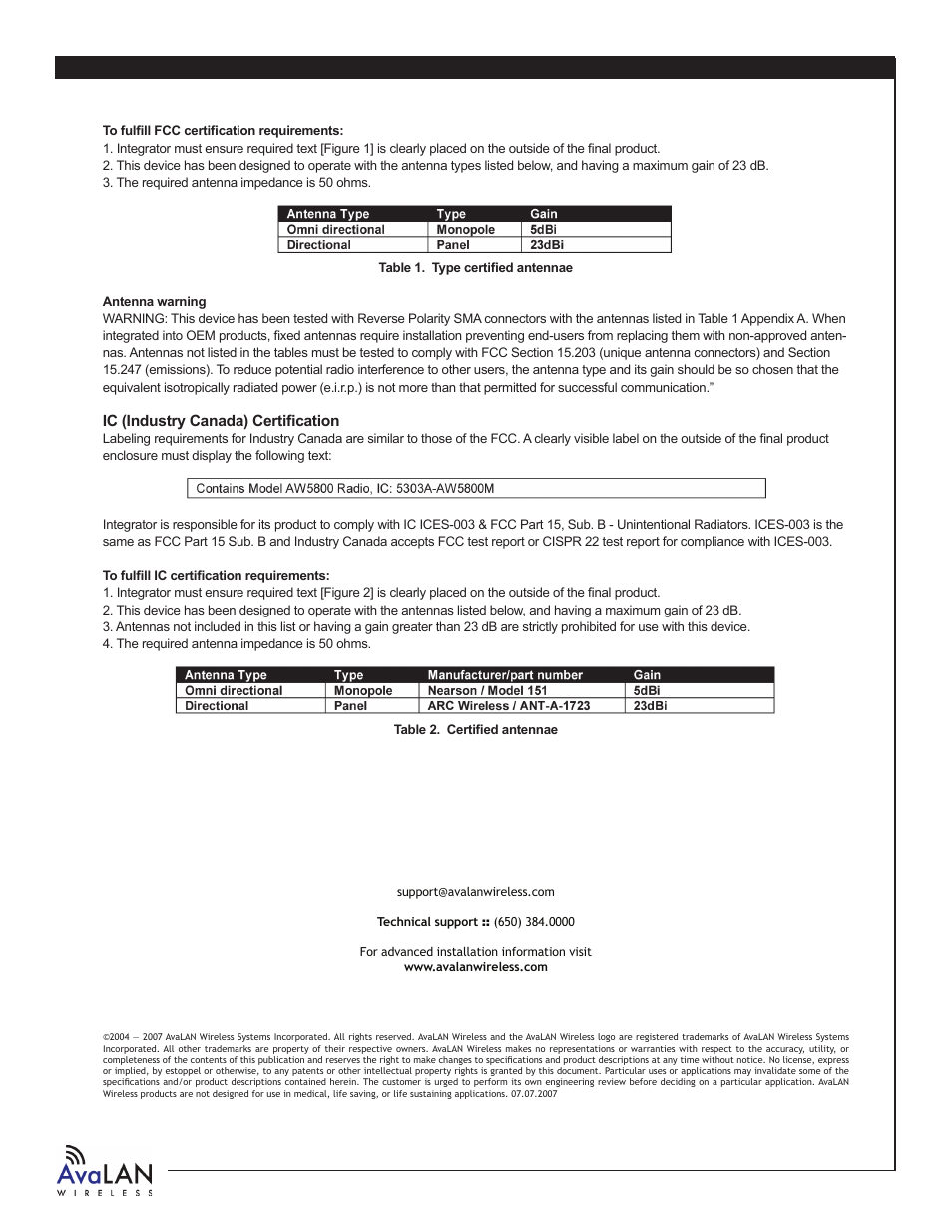 AvaLAN Wireless AW-5800mT User Manual | Page 8 / 8