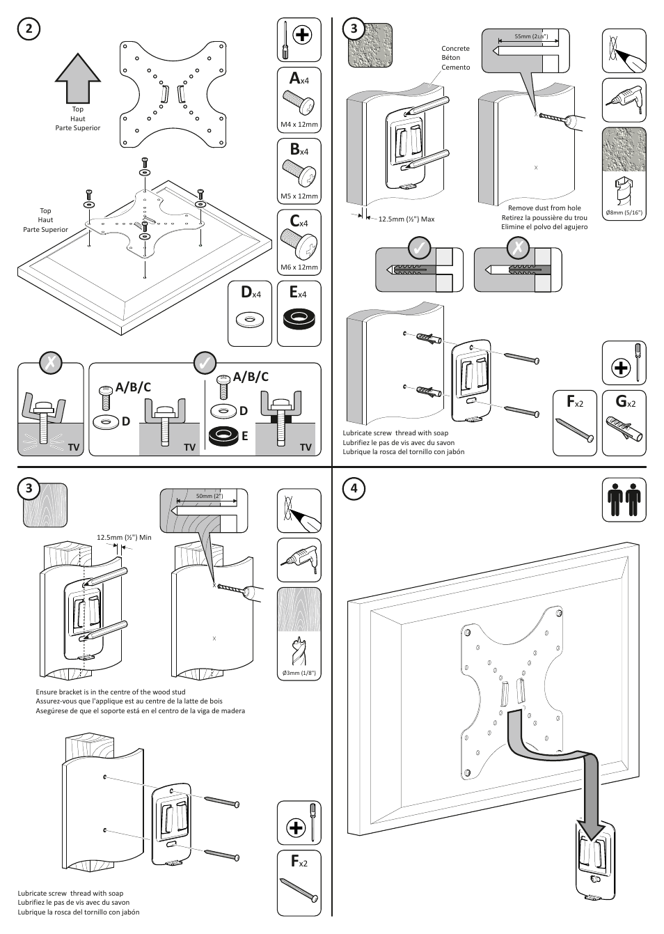 A/b/c d a/b/c d e | AVF Group PWL200: TV Wall Mount User Manual | Page 2 / 2