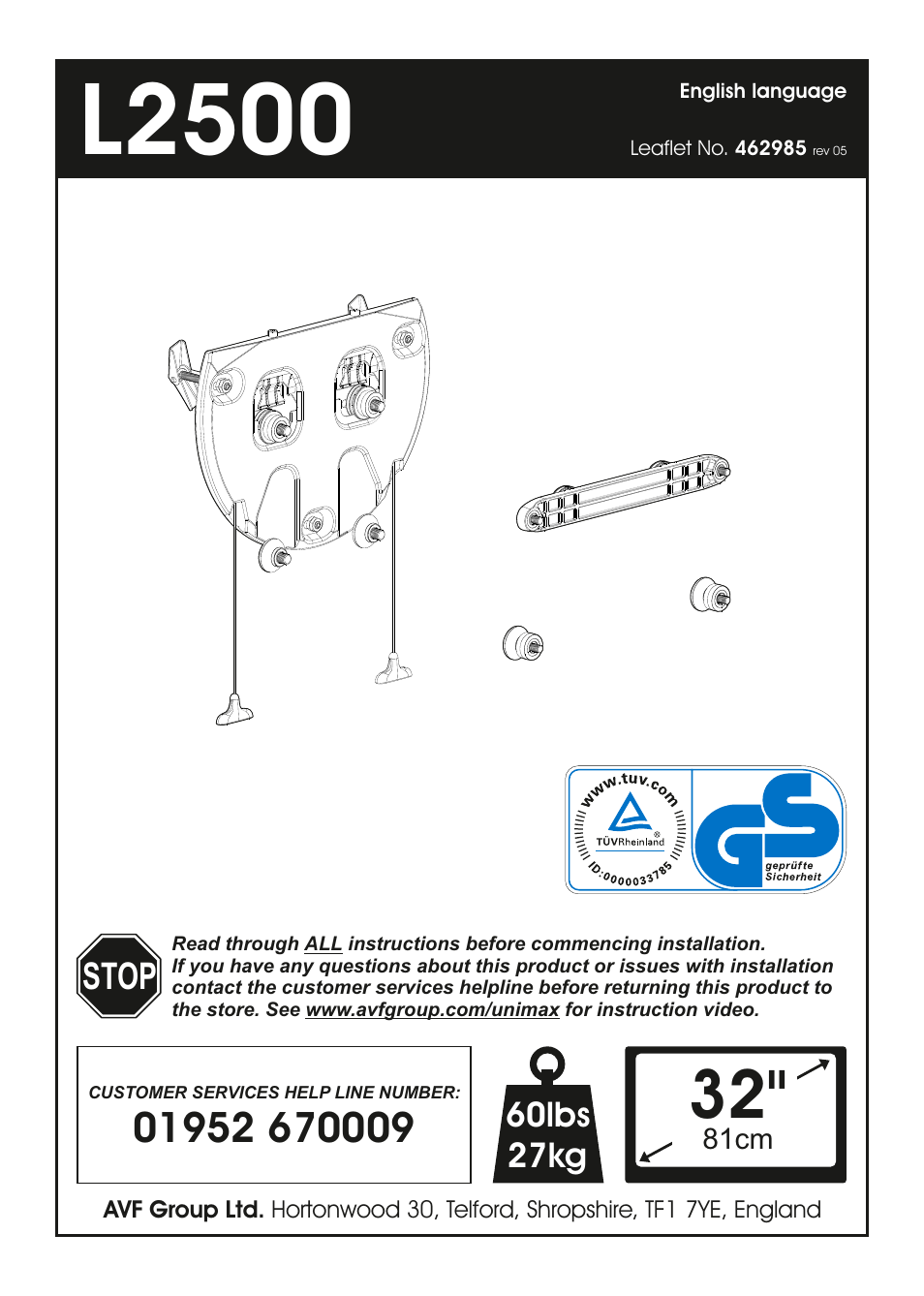 AVF Group YML2500: ANY WALL TV Mount User Manual | 8 pages