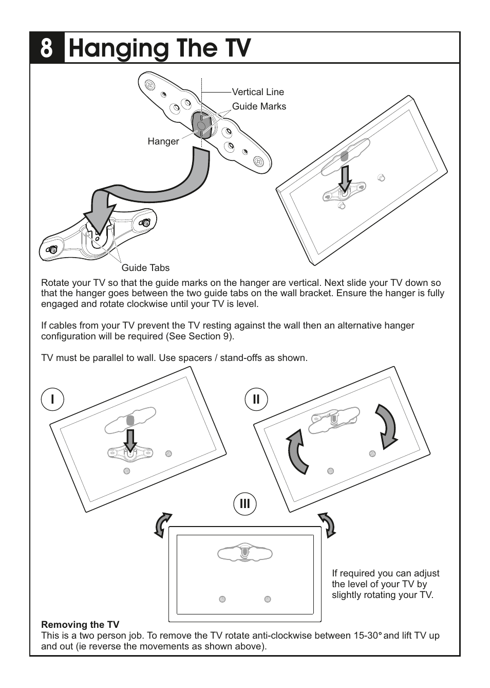 Hanging the tv | AVF Group ZML2400: Flat TV Mount for ANY WALL User Manual | Page 6 / 8