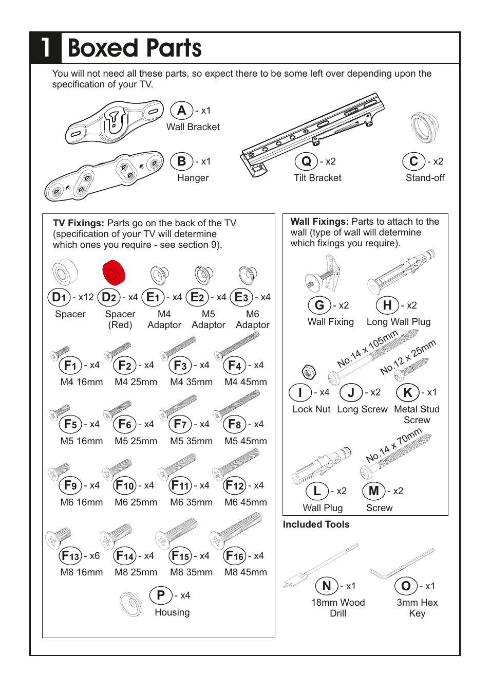 Boxed parts, Gh i, Jk l | AVF Group ZML2401: Flat & Tilt TV Mount for ANY WALL User Manual | Page 2 / 16