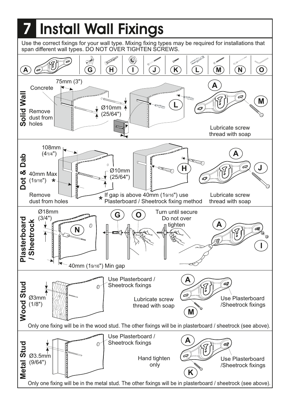 Install wall fixings | AVF Group ZML2401: Flat & Tilt TV Mount for ANY WALL User Manual | Page 6 / 16