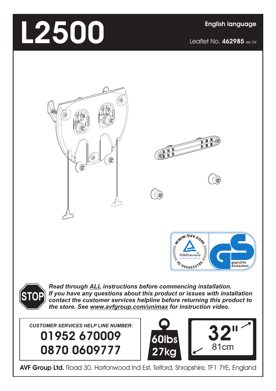 AVF Group ZML2500: Unimax Any Wall TV Mount User Manual | 8 pages