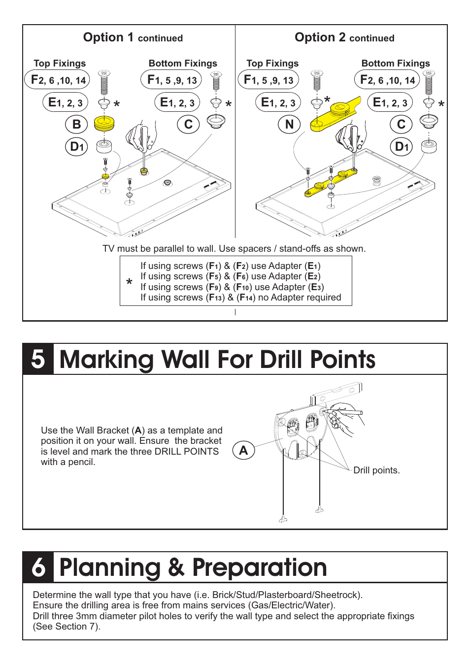 Marking wall for drill points, Planning & preparation | AVF Group ZML2500: Unimax Any Wall TV Mount User Manual | Page 4 / 8